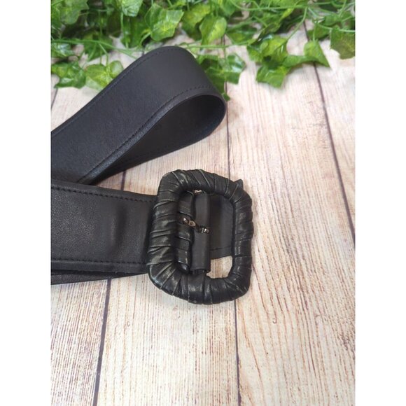 Prada Women's Black Leather Wide Waist Belt 105 Cm / 42 INCH MADE IN ITALY - Picture 2 of 7